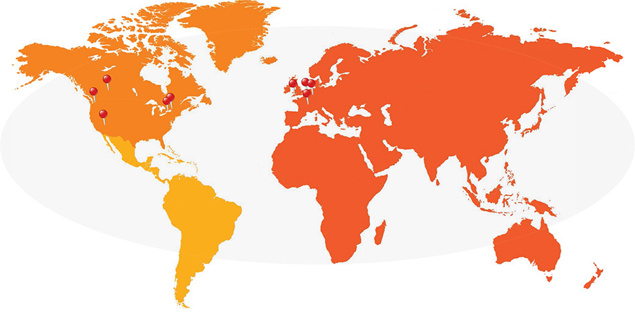 Global map with locations pinned